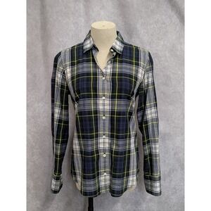 J.Crew Perfect Shirt Navy Green Yellow Plaid Button Down Top Size 2